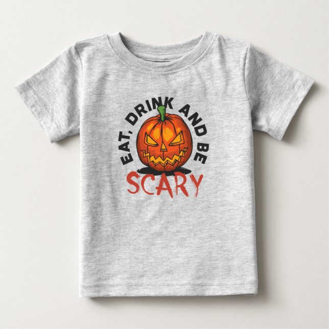 Halloween Ät Drick Och Var Rädslig Pumpa T Shirt (Framsida)