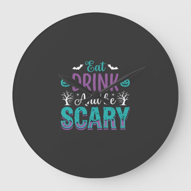 Halloween Ät Drick Och Var Skräckinjagande Design Stor Klocka (Framsida)