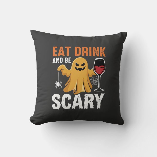 Halloween Ät Drick Skräckinjagande Spökdesign_1 Kudde (Framsida)