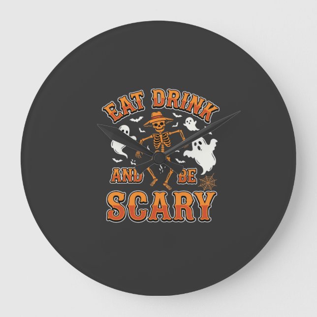 Halloween ät drick var läsklig spökdesign_1 stor klocka (Framsida)