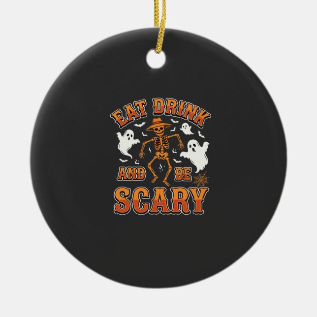 Halloween Ät Drick Var Rädslig Spökdesign_1 Julgransprydnad Keramik (Framsidan)