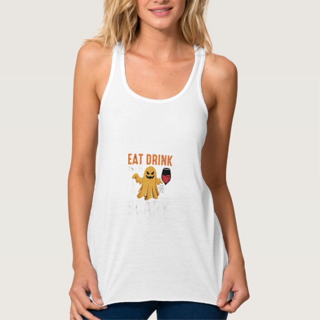 Halloween Ät Drick Var Rädslig Spökdesign_1 Linne Med Racerback (Framsida)