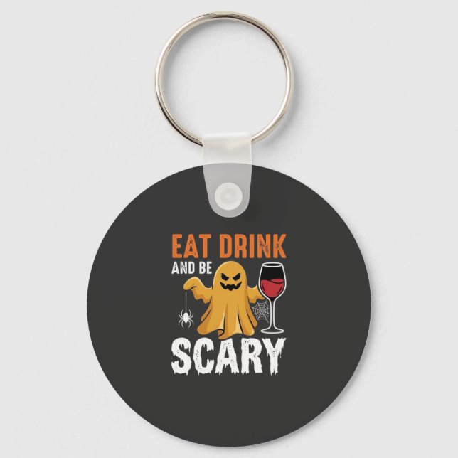 Halloween Ät Drick Var Rädslig Spökdesign_1 Nyckelring (Framsida)