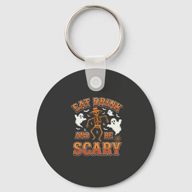 Halloween Ät Drick Var Rädslig Spökdesign_1 Nyckelring (Framsida)
