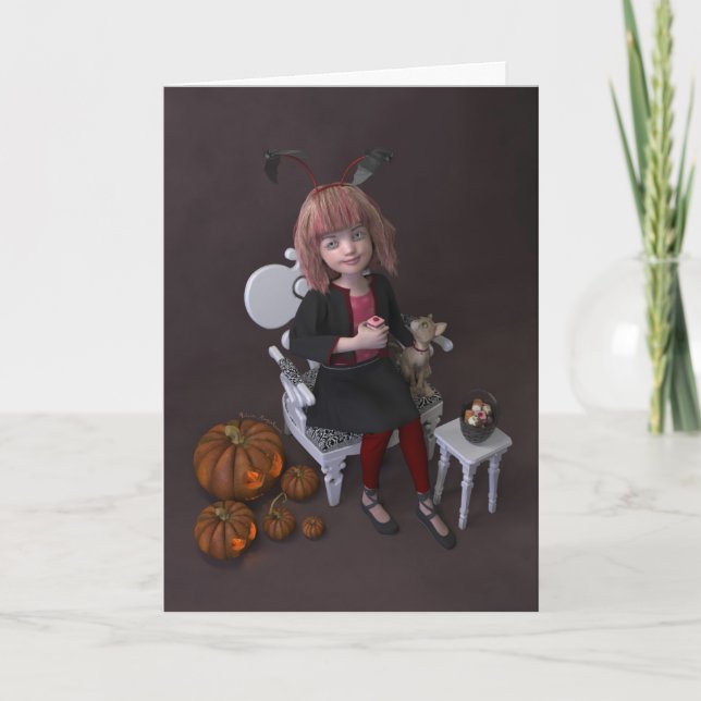 Halloween. Äter godis. Helgkort (Framsida)