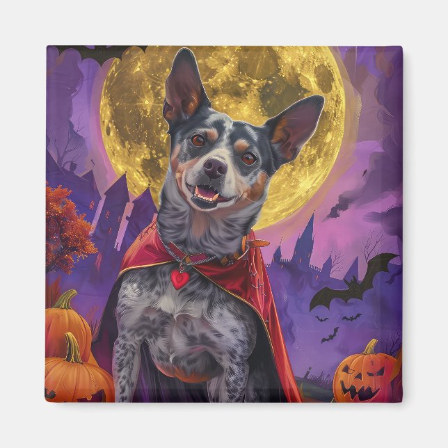 Halloween Australian Cattle Dog Pumpakvarn Skräcki Magnet (Framsidan)