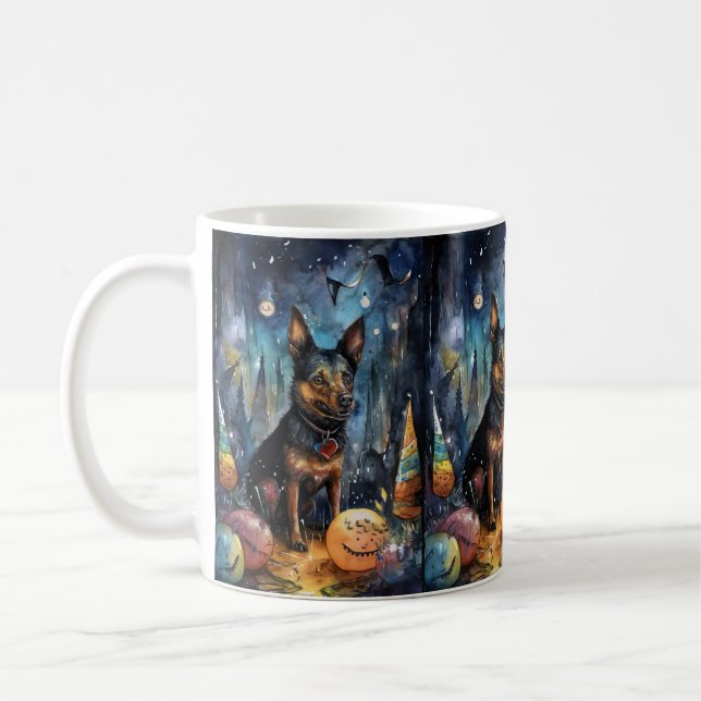 Halloween Australian Kelpie med pumpor Scary Kaffemugg (Vänster)