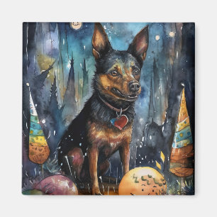 Halloween Australian Kelpie med pumpor Scary Magnet