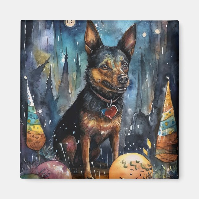 Halloween Australian Kelpie med pumpor Scary Magnet (Framsidan)