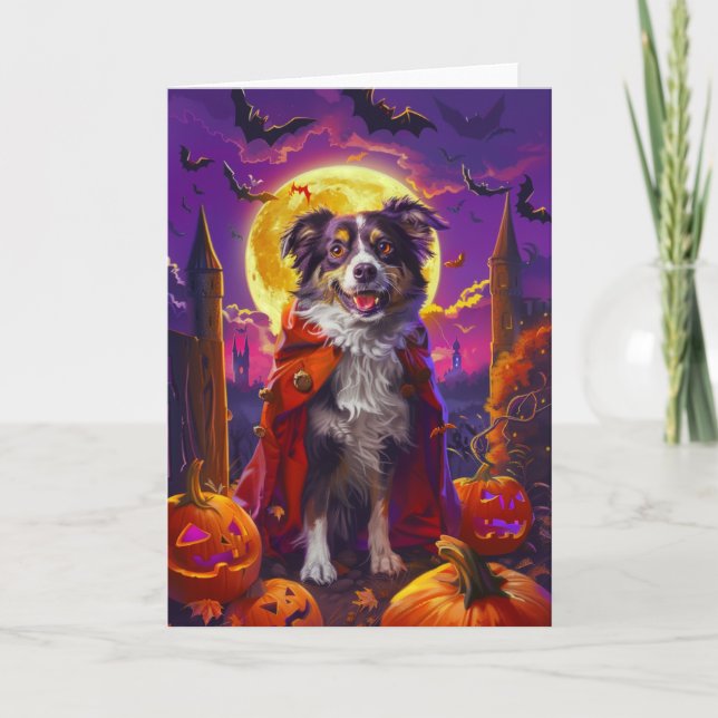 Halloween Australian shepherd Hund Pumpkins Scary Kort (Framsida)