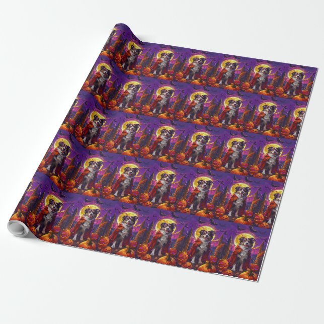 Halloween Australian Shepherd Hund Pumpor Skräck  Presentpapper (Utrullad)