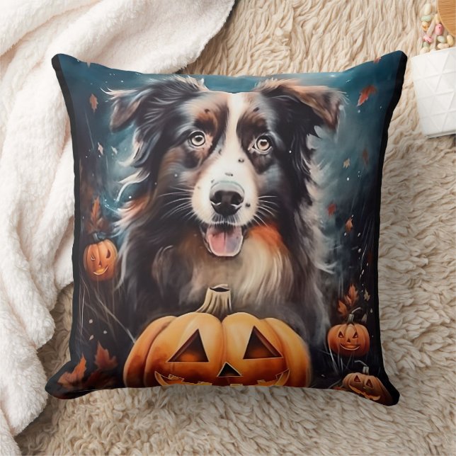 Halloween Australian shepherd med påssjuka Kudde (Filt)