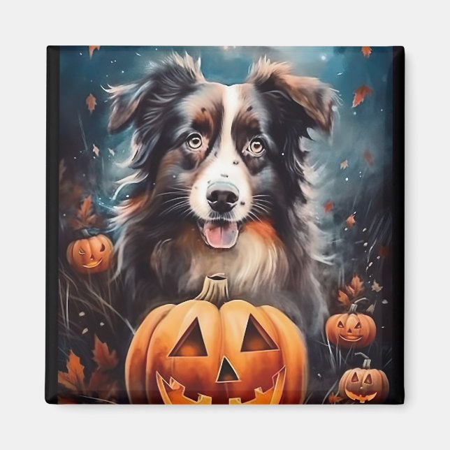 Halloween Australian shepherd med påssjuka Magnet (Framsidan)
