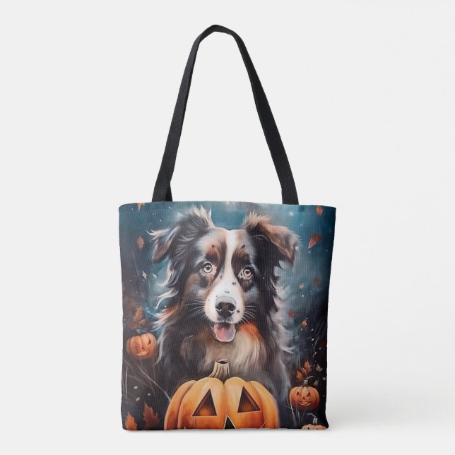 Halloween Australian Shepherd Med Pumpor Skräck Tygkasse (Baksida)