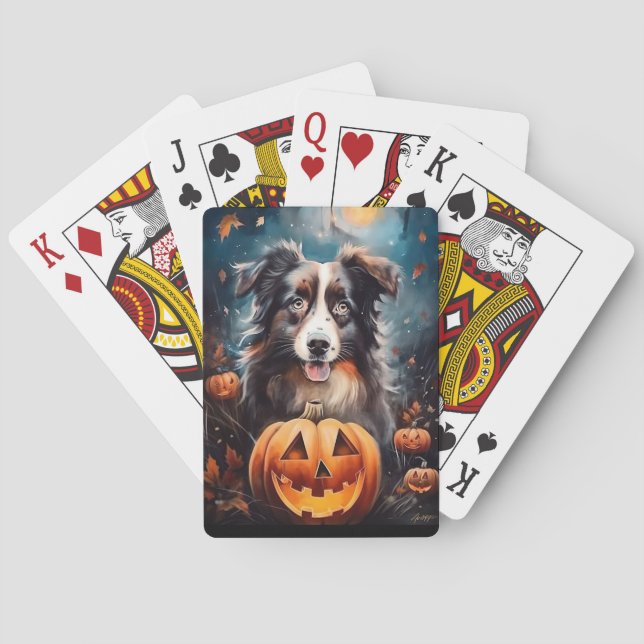 Halloween Australian Shepherd Med Pumpor Skräckinj Casinokort (Baksidan)