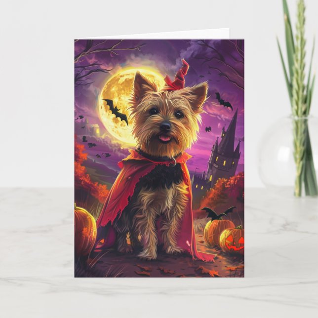 Halloween Australian Terrier Hund Pumpkins Scary Kort (Framsida)