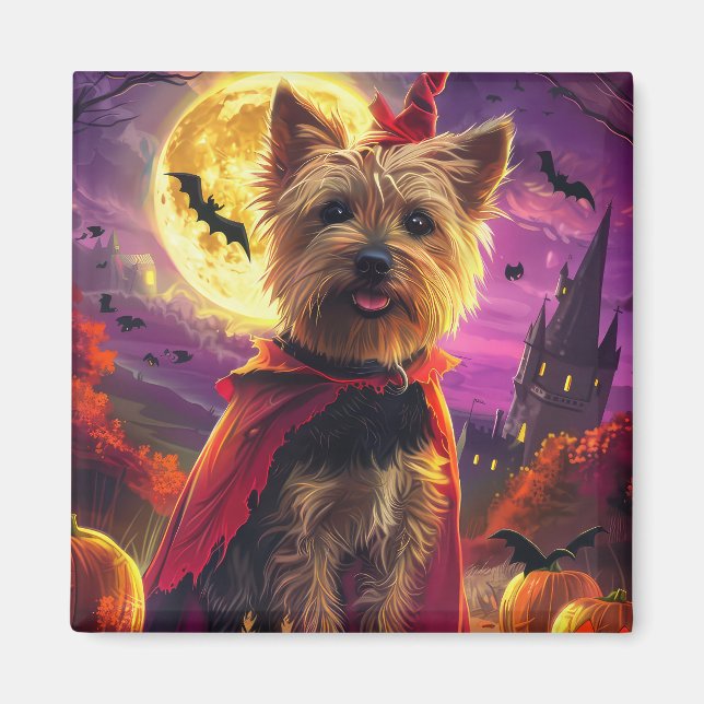 Halloween Australian Terrier Hund Pumpkins Scary Magnet (Framsidan)