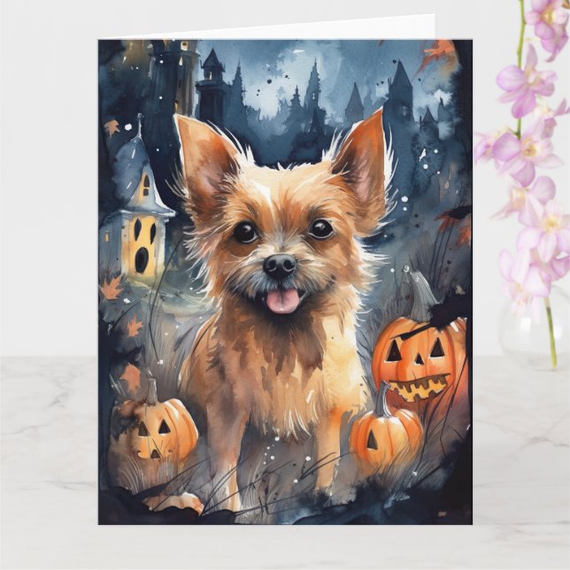 Halloween Australian Terrier Med Pumpalocker Skräm Kort (Orkide)