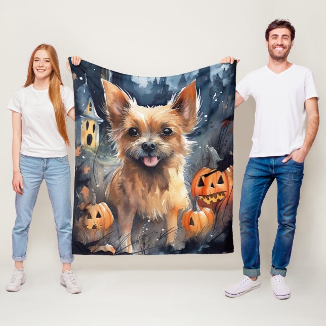 Halloween Australian Terrier med pumpkins Scary Fleecefilt (På plats)