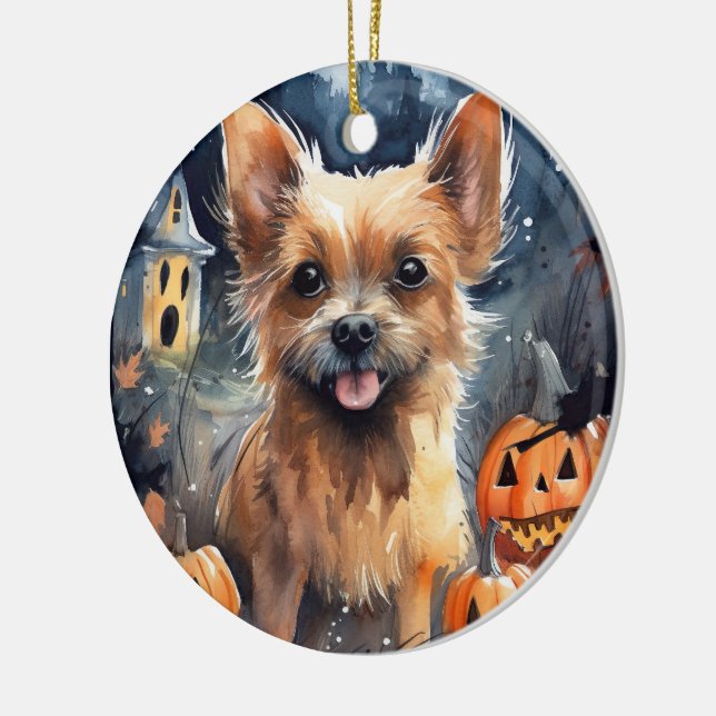 Halloween Australian Terrier med pumpkins Scary Julgransprydnad Keramik (Vänster)