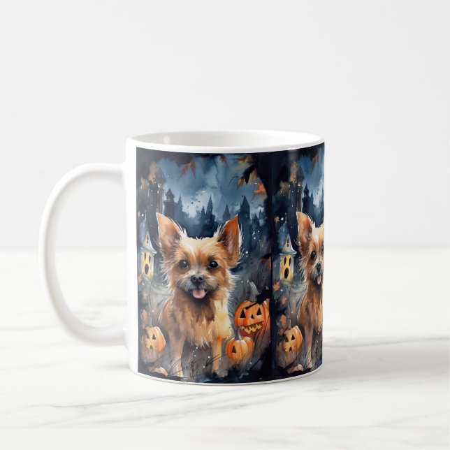 Halloween Australian Terrier med pumpkins Scary Kaffemugg (Vänster)