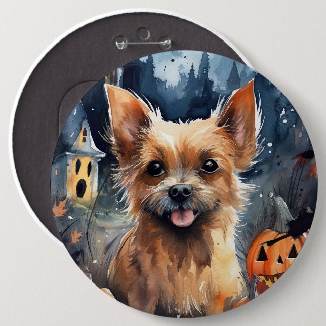 Halloween Australian Terrier med pumpkins Scary Knapp (Framsida & baksida)
