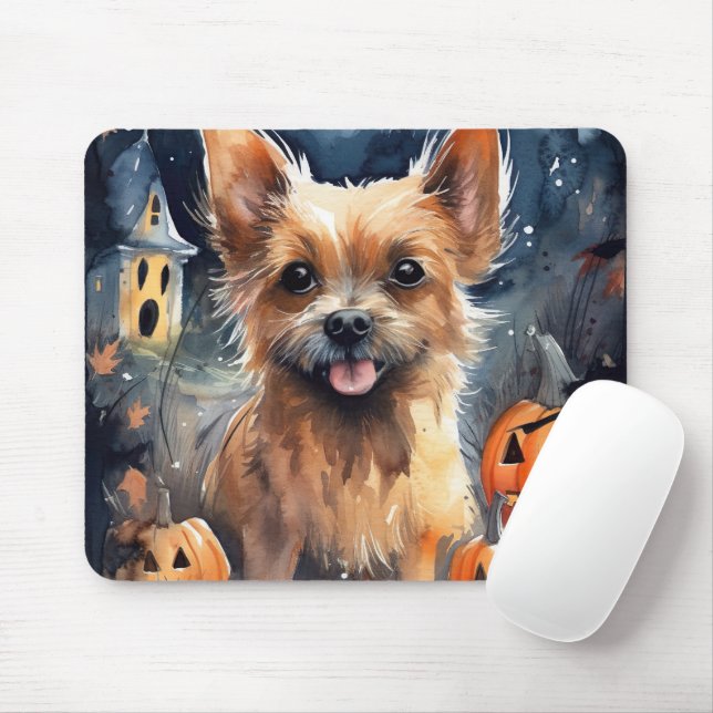 Halloween Australian Terrier med pumpkins Scary Musmatta (Med mus)
