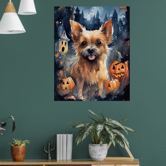 Halloween Australian Terrier med pumpkins Scary Poster (Vardagsrum 1)
