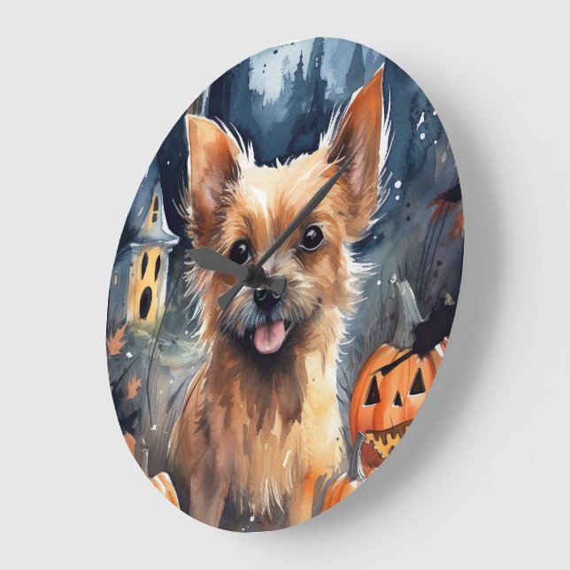 Halloween Australian Terrier med pumpkins Scary Stor Klocka (Vinkel)