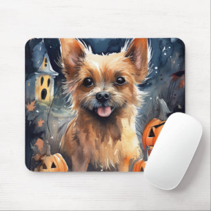 Halloween Australian Terrier Med Pumpor Skräckinja Musmatta