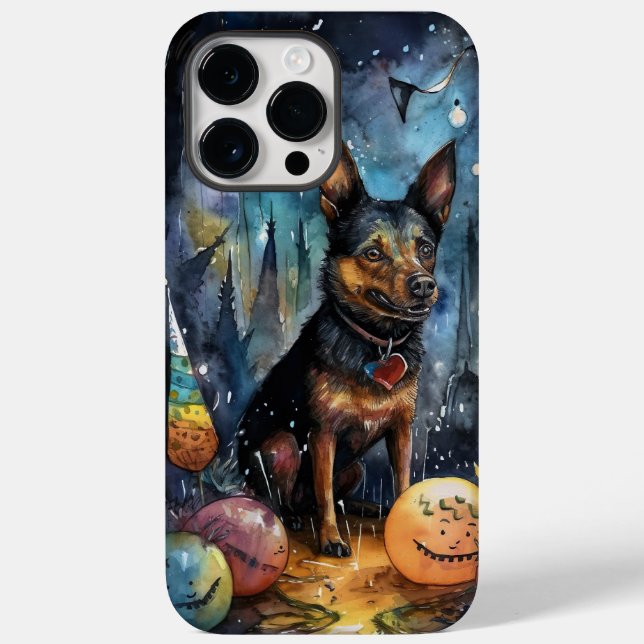 Halloween Australisk Kelpie Med Pumpa Skräck (Baksida)