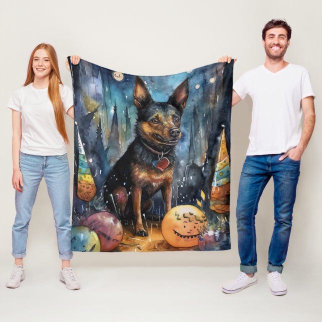 Halloween Australisk Kelpie Med Pumpa Skräck Fleecefilt (På plats)