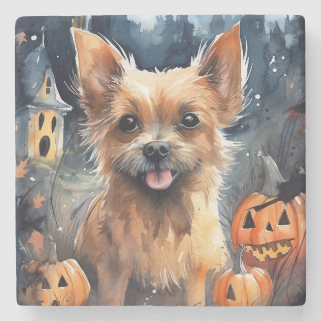 Halloween australisk terrier med pumpor läskig  stenunderlägg (Framsidan)