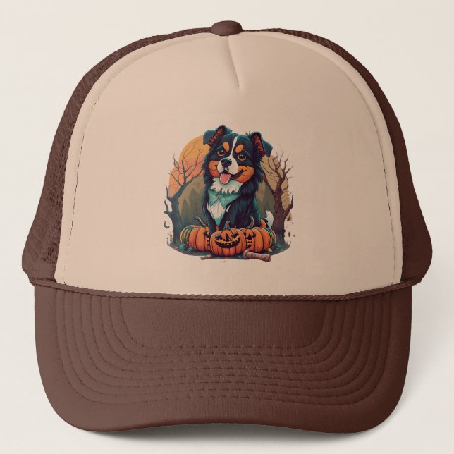 Halloween Autumn Bernese Mountain Hund med Pumpkin Keps (Framsida)