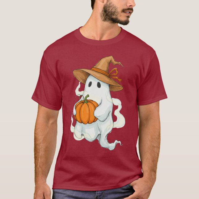 Halloween Autumn Ghost med Pumpkin T Shirt (Framsida)