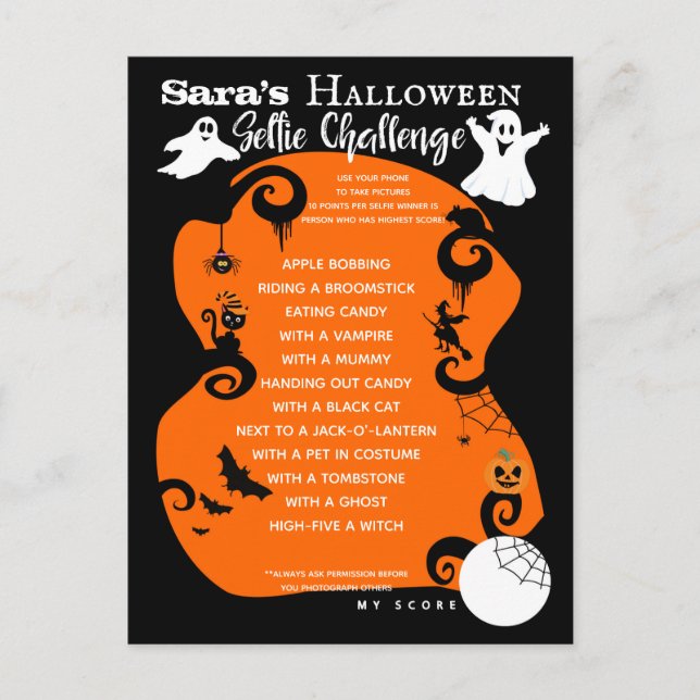 Halloween-äventyrsspelet parti meddelande vykort (Framsida)