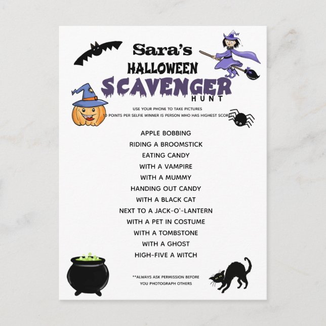 Halloween-äventyrsspelet parti meddelande vykort (Framsida)