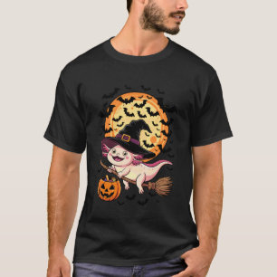 Halloween Axolotl Häxhatt och kvast Pumpa Godis T Shirt