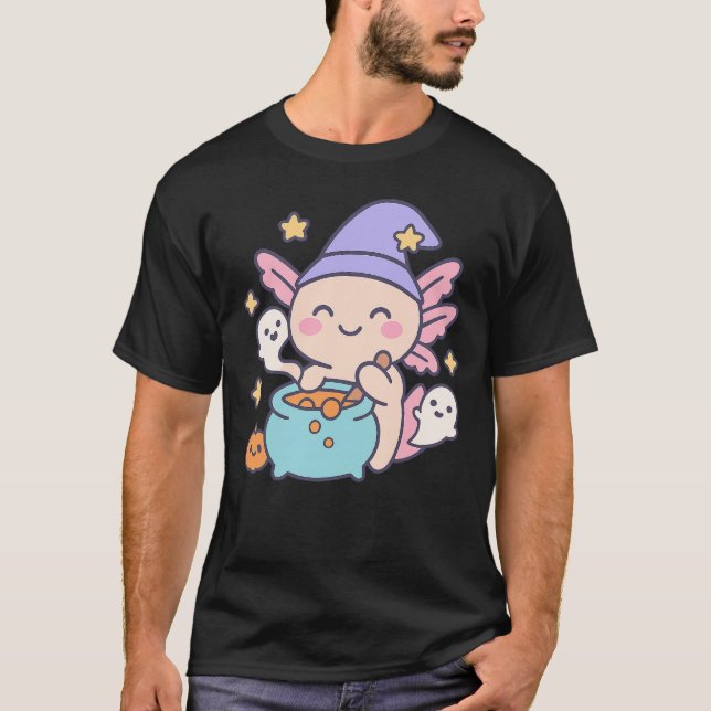 Halloween Axolotl Pumpkin Cute Kawaii Ghost Kids T Shirt (Framsida)