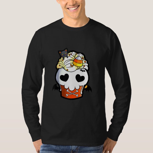 Halloween B: Brack Cat Skull Cuptårta T Shirt (Framsida)