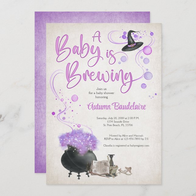Halloween Baby Brewing Shower Inbjudningar (Fram/baksida)
