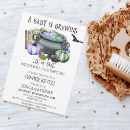 Halloween Baby Brewing Witch Gender Reveal Inbjudningar