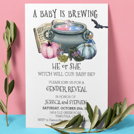 Halloween Baby Brewing Witch Gender Reveal Inbjudningar