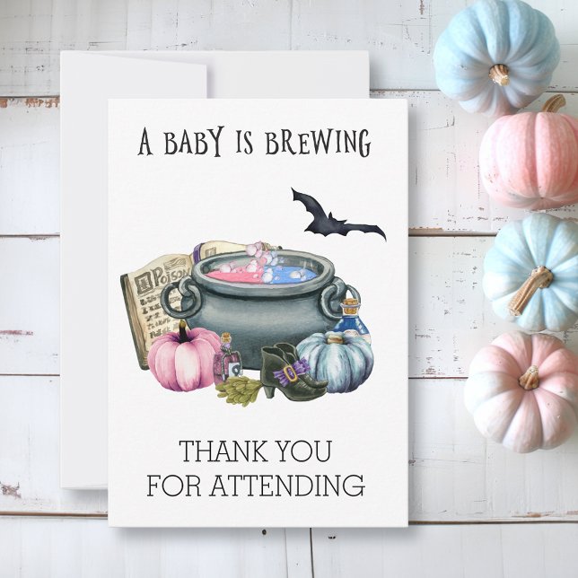 Halloween Baby Brewing Witch Gender Reveal Tack Kort (Skapare uppladdad)