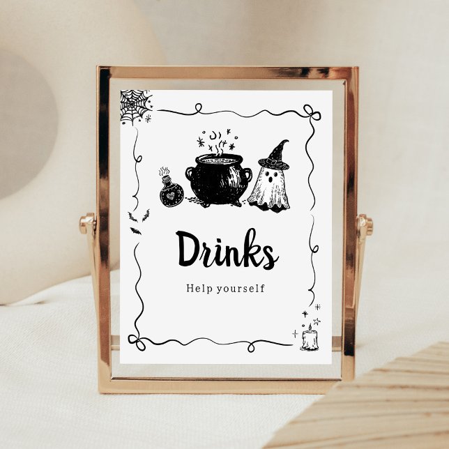 Halloween Baby brygger drycker skylt (Hand Drawn A Baby is Brewing Baby Shower Drinks Sign)