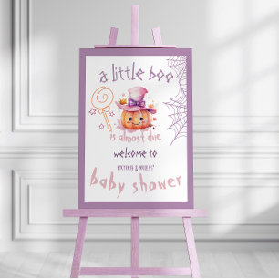 Halloween Baby Girl Shower Pumpa Välkomstskylt Fototryck