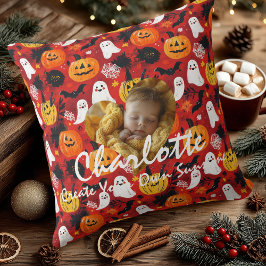 Halloween Baby Pillow med foto och citat Kudde
