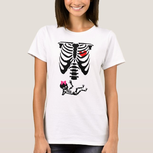 Halloween Baby Reveal Gravid Mamma Skeleton T Shirt (Framsida)