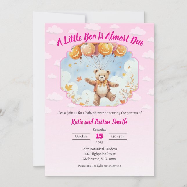 Halloween Baby Shower - Bear, Pumpkins, Clouds Inbjudningar (Framsida)