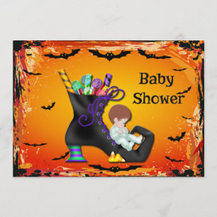 Halloween Baby Shower Boy på Candy Witch Boot Inbjudningar